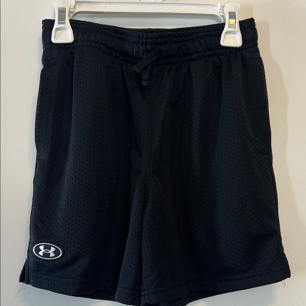 Under Armour Icon Mesh Shorts in black with white emblem